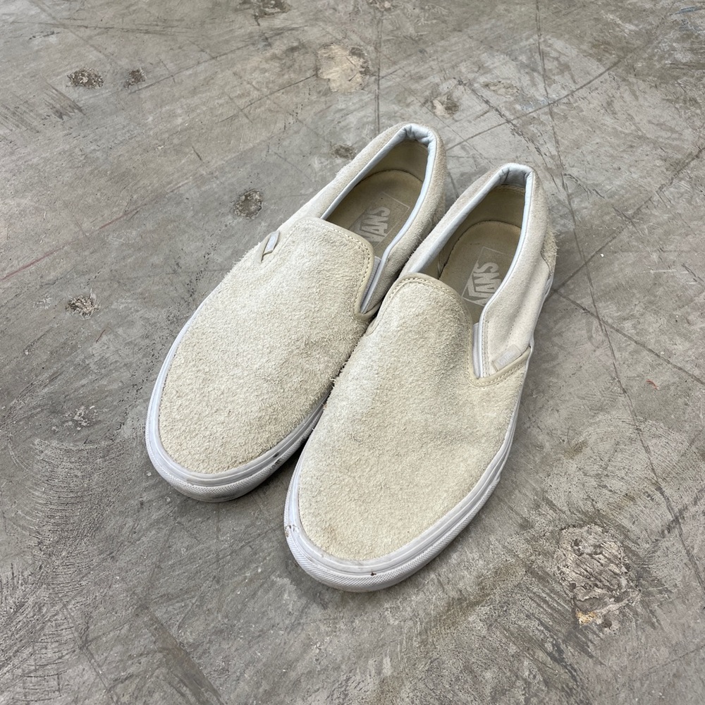 Cream Suede Slip-On Vans - Size 9.5M